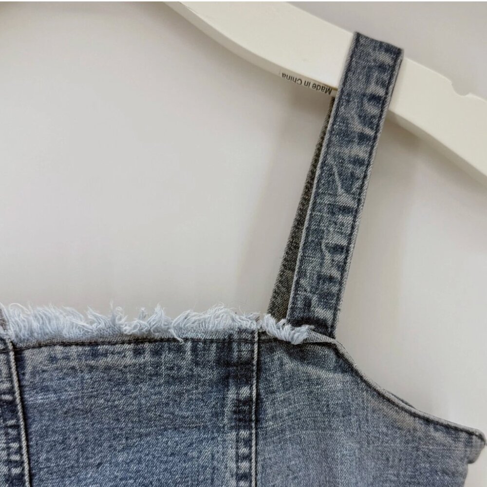 Forenza Vtg 90s Medium Wash Stretch Denim Mini Dress Sz 6 - Picture 2 of 8